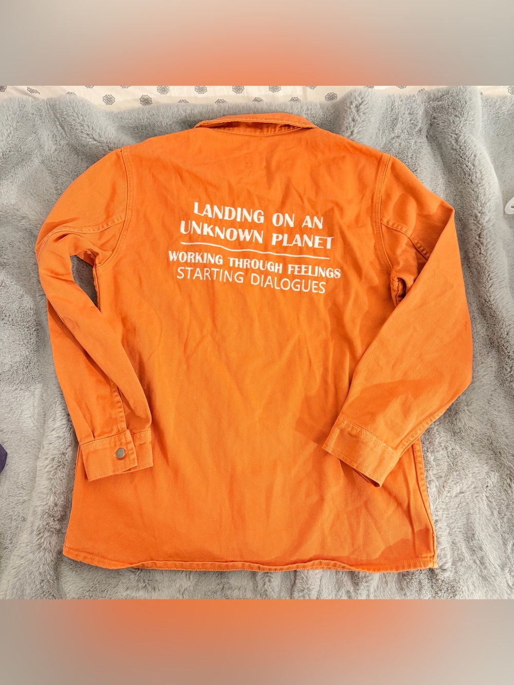 Zara Relaxed Fit Orange Denim Graphic Jacket Size Large Preowned